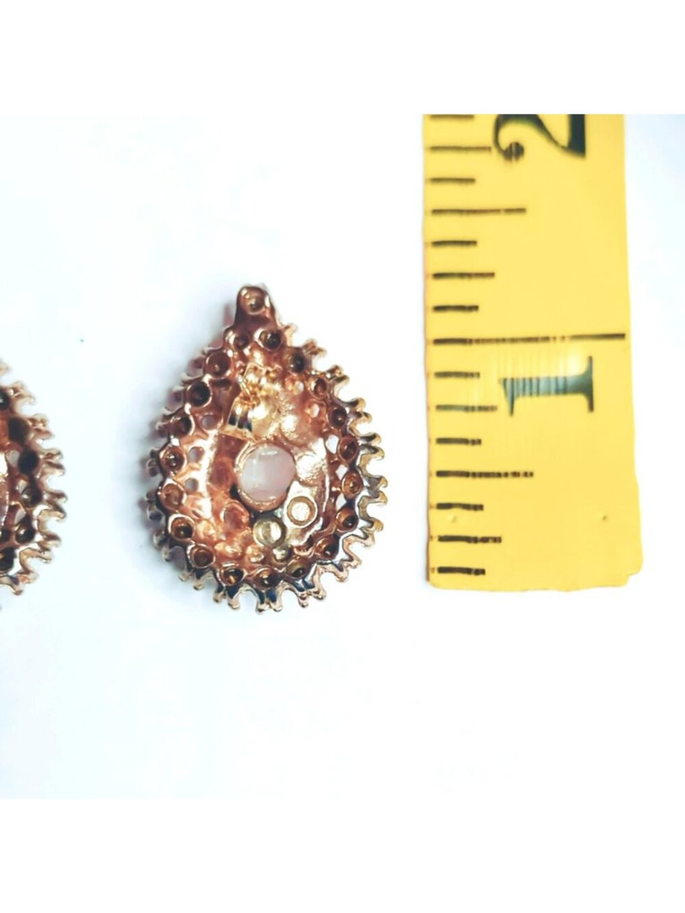 Pink Teardrop Cabochon Rhinestone Halo Earrings Gold Tone Vintage - Picture 5 of 5